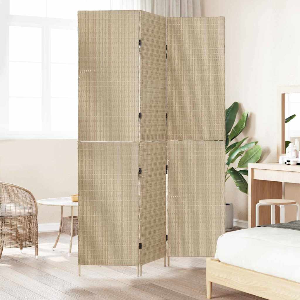 Kambario Skirstytuvas 3 Paneliai Sulankstomas Beige 146x200 cm Poli Ratanas
