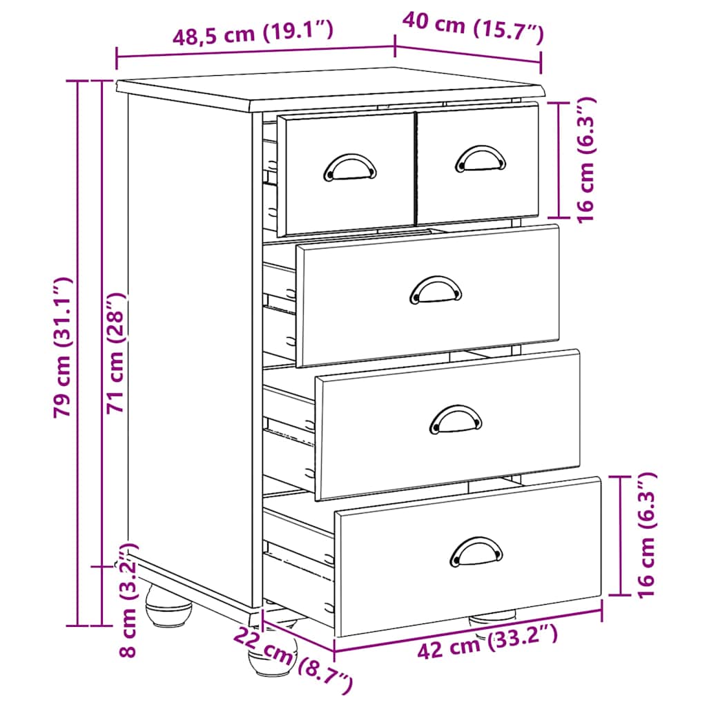 Chest of Drawers ASKIM Brown 45.8 x 40 x 79 cm Solid Pine Wood