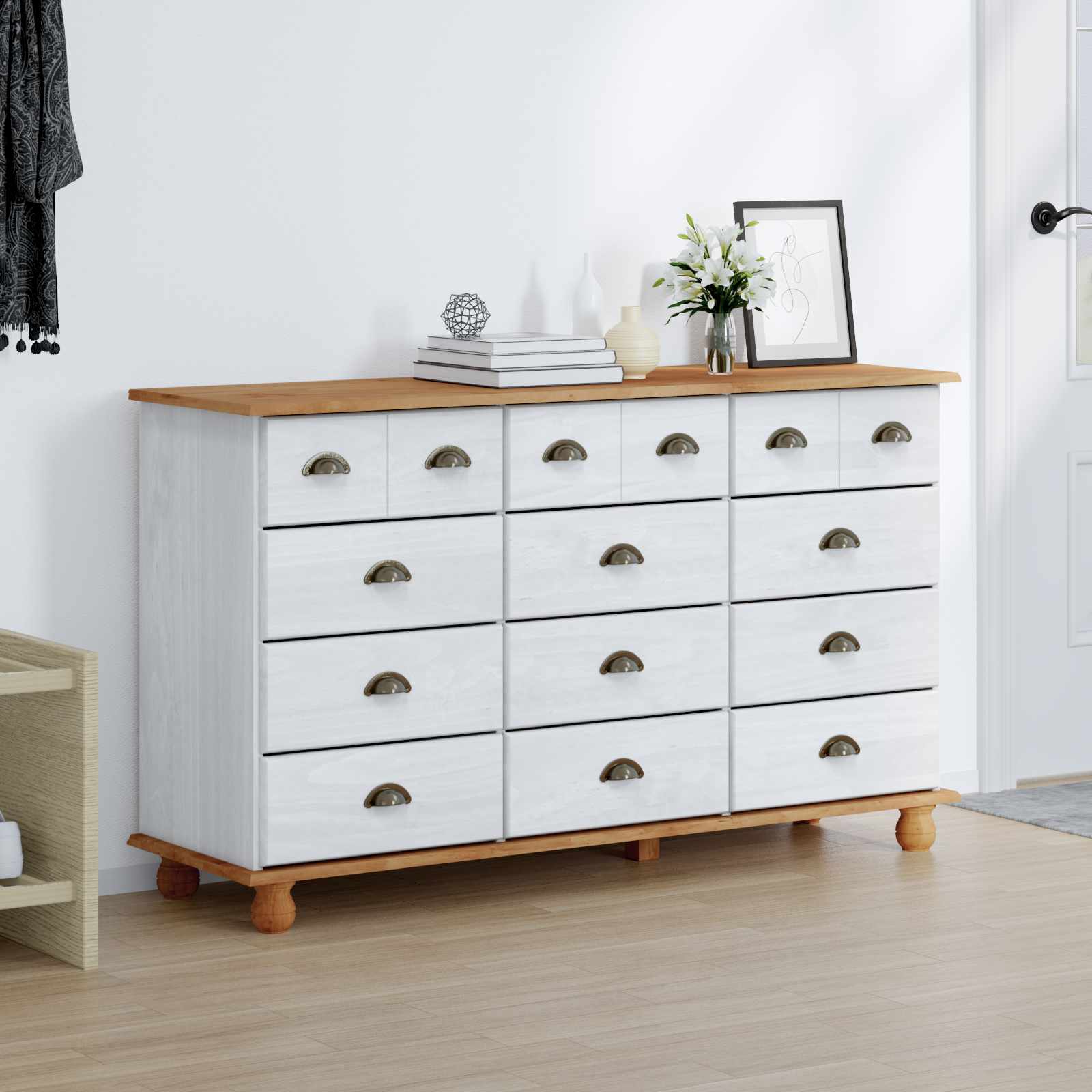 Komoda ASKIM Balta 79 x 40 x 133,5 cm Kietos pušies mediena