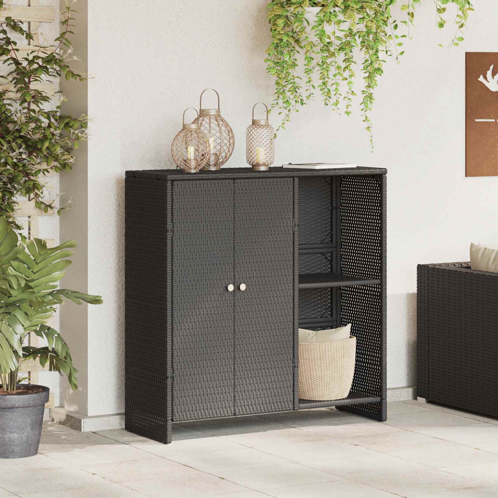 Storage cabinet with storage Black 100 x 36 x 102 cm Rattan