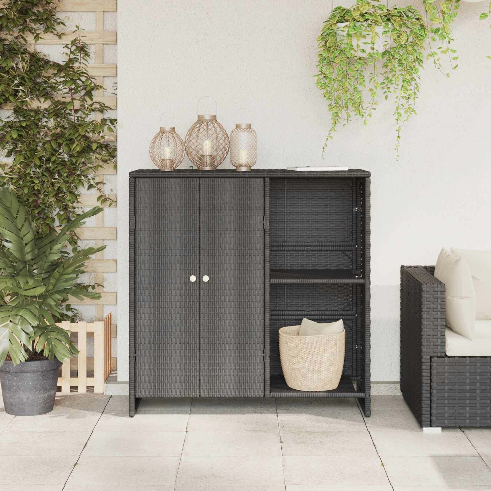 Storage cabinet with storage Black 100 x 36 x 102 cm Rattan