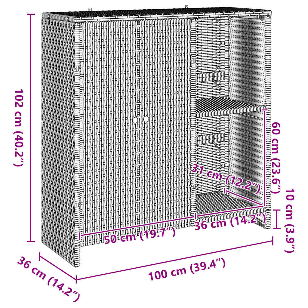 Storage cabinet with storage Black 100 x 36 x 102 cm Rattan