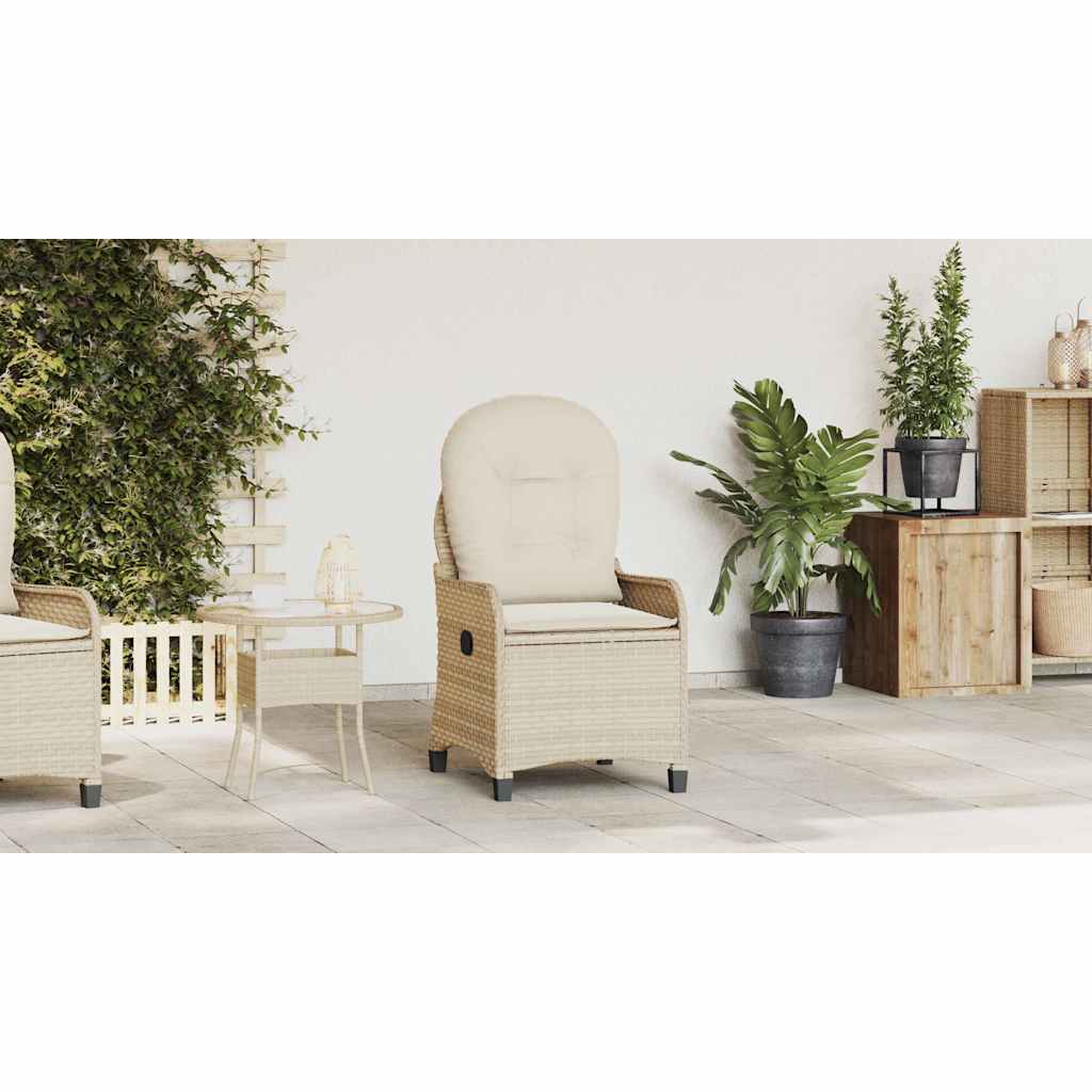 Reclining Chair with Cushion Beige Poly Rattan