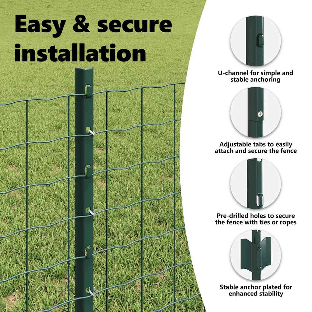 Fence post 11 pcs Green 100 cm Steel