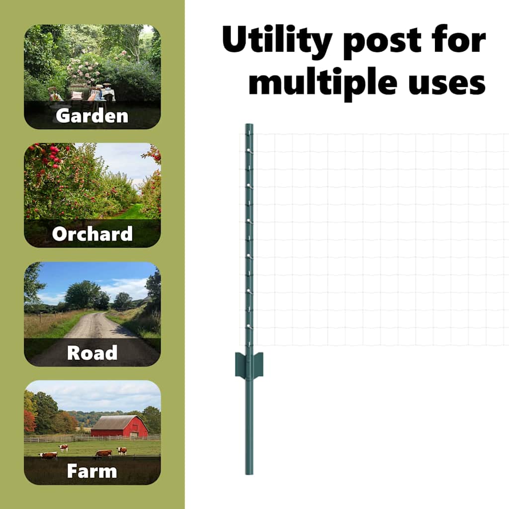 Fence post 11 pcs Green 100 cm Steel