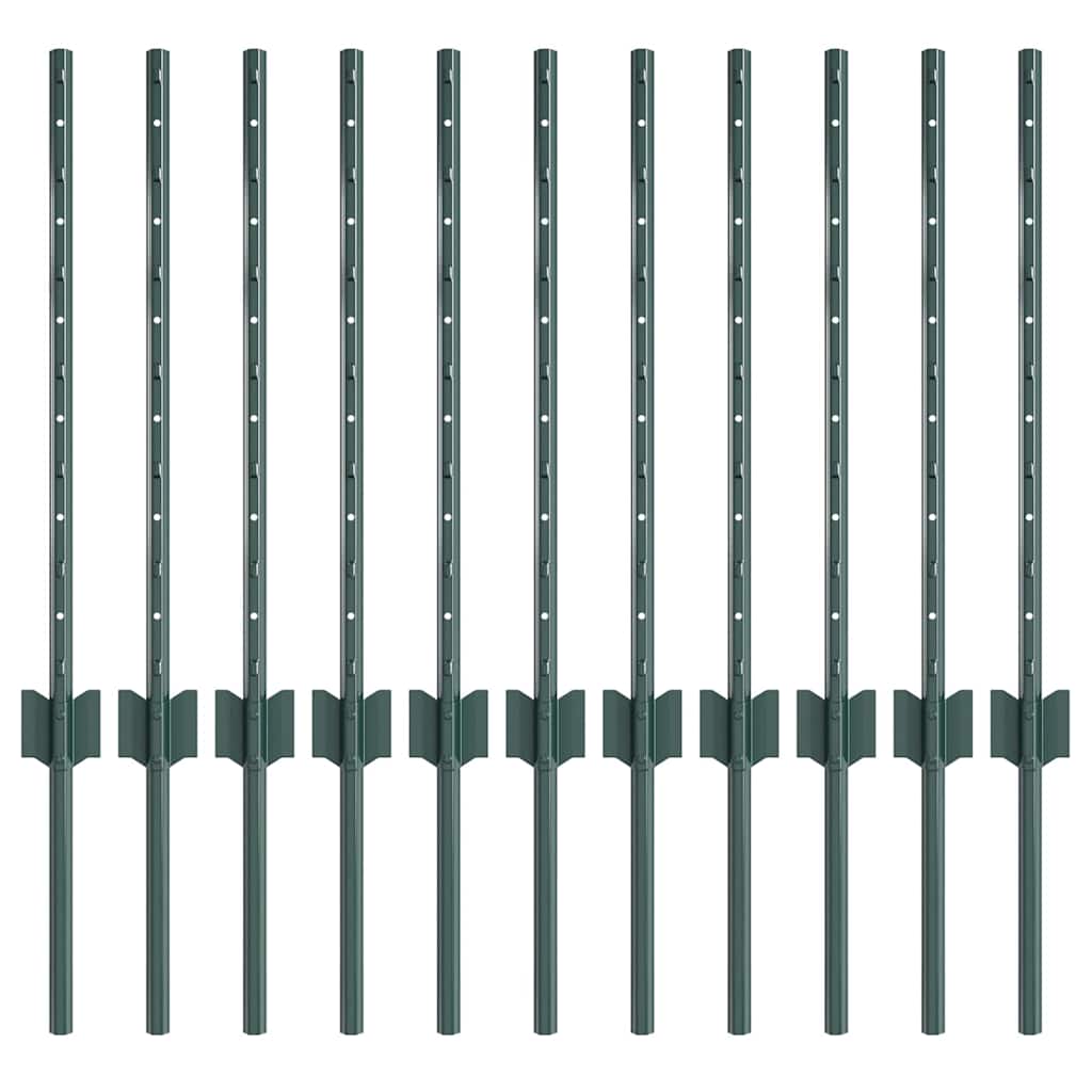 Fence post 11 pcs Green 100 cm Steel