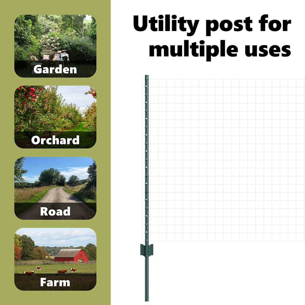 Fence post 11 pcs Green 100 cm Steel