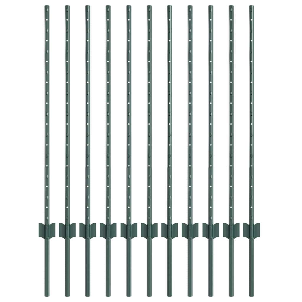 Fence post 11 pcs Green 100 cm Steel