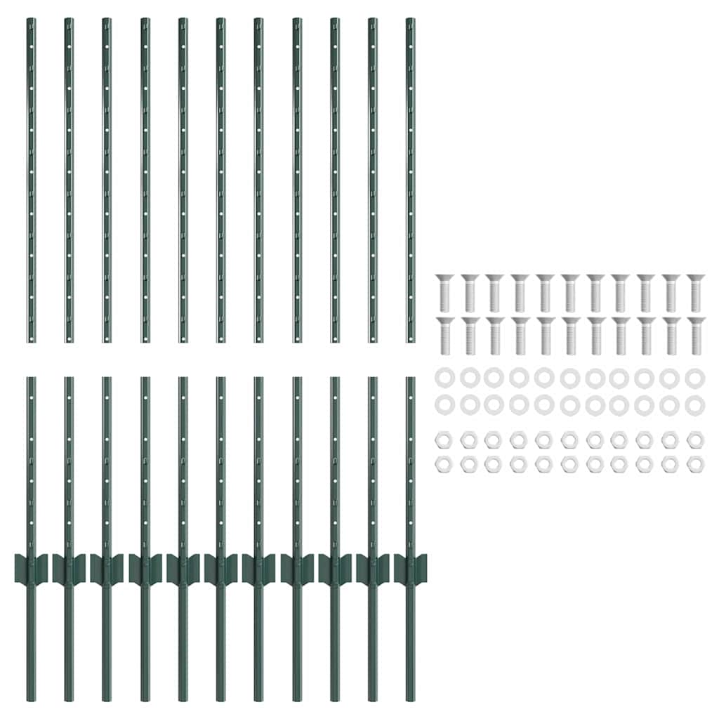 Fence post 11 pcs Green 100 cm Steel