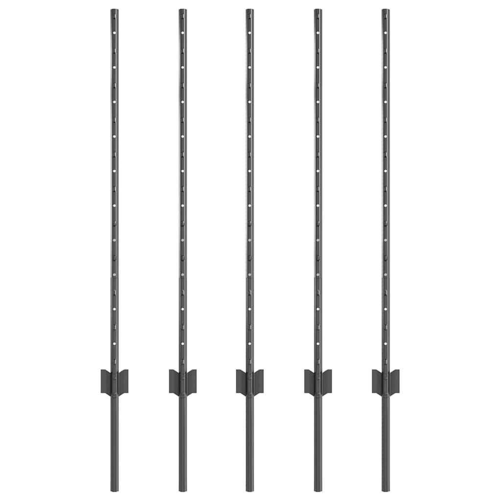 Fence post 5 pcs Grey 100 cm Steel