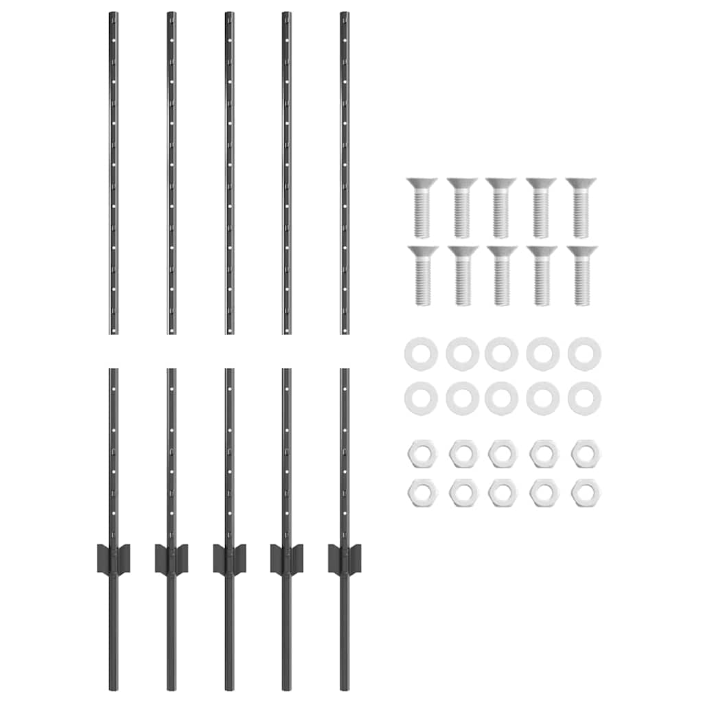Fence post 5 pcs Grey 100 cm Steel