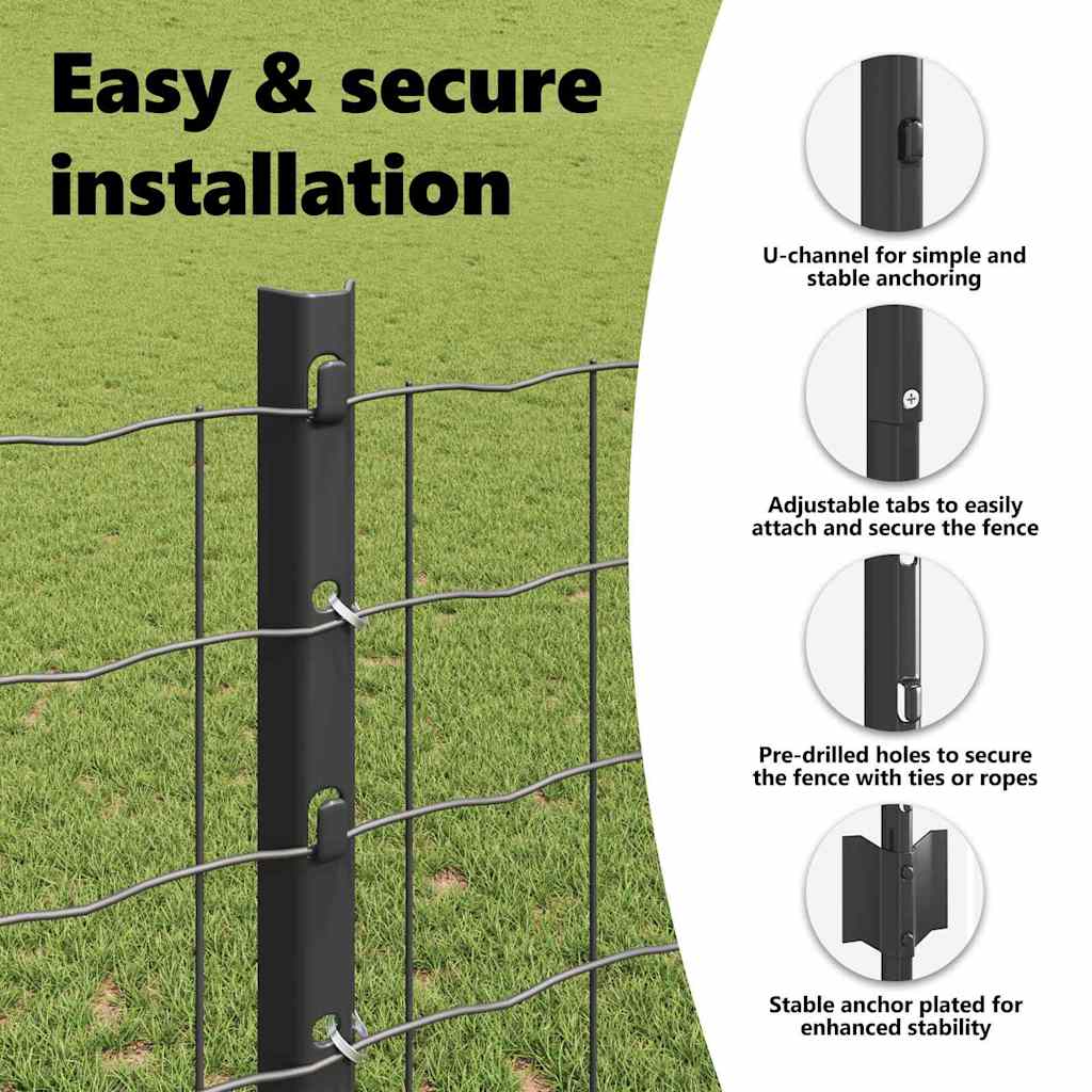 Fence post 11 pcs Grey 120 cm Steel