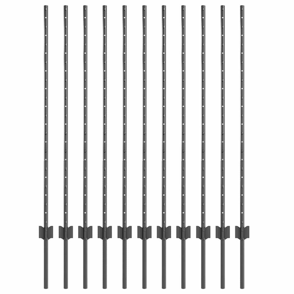Fence post 11 pcs Grey 120 cm Steel