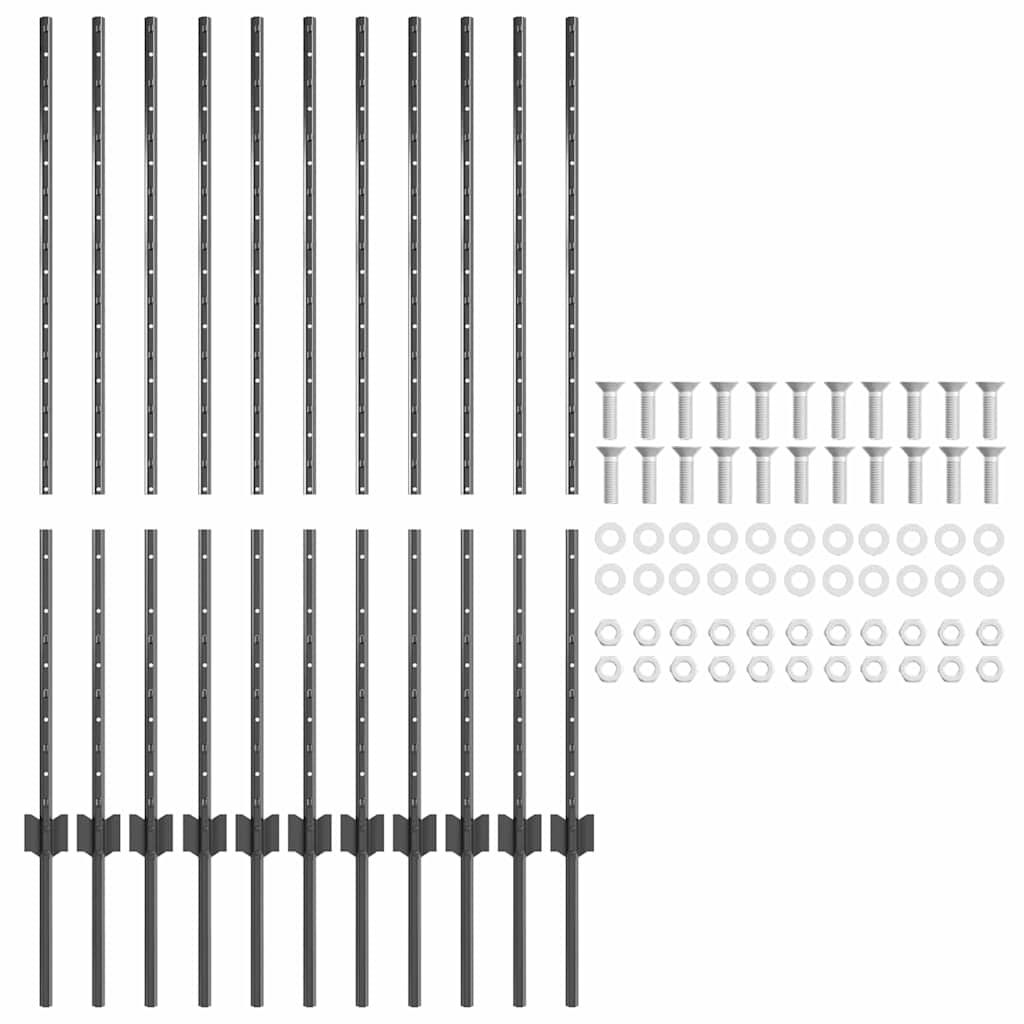 Fence post 11 pcs Grey 120 cm Steel