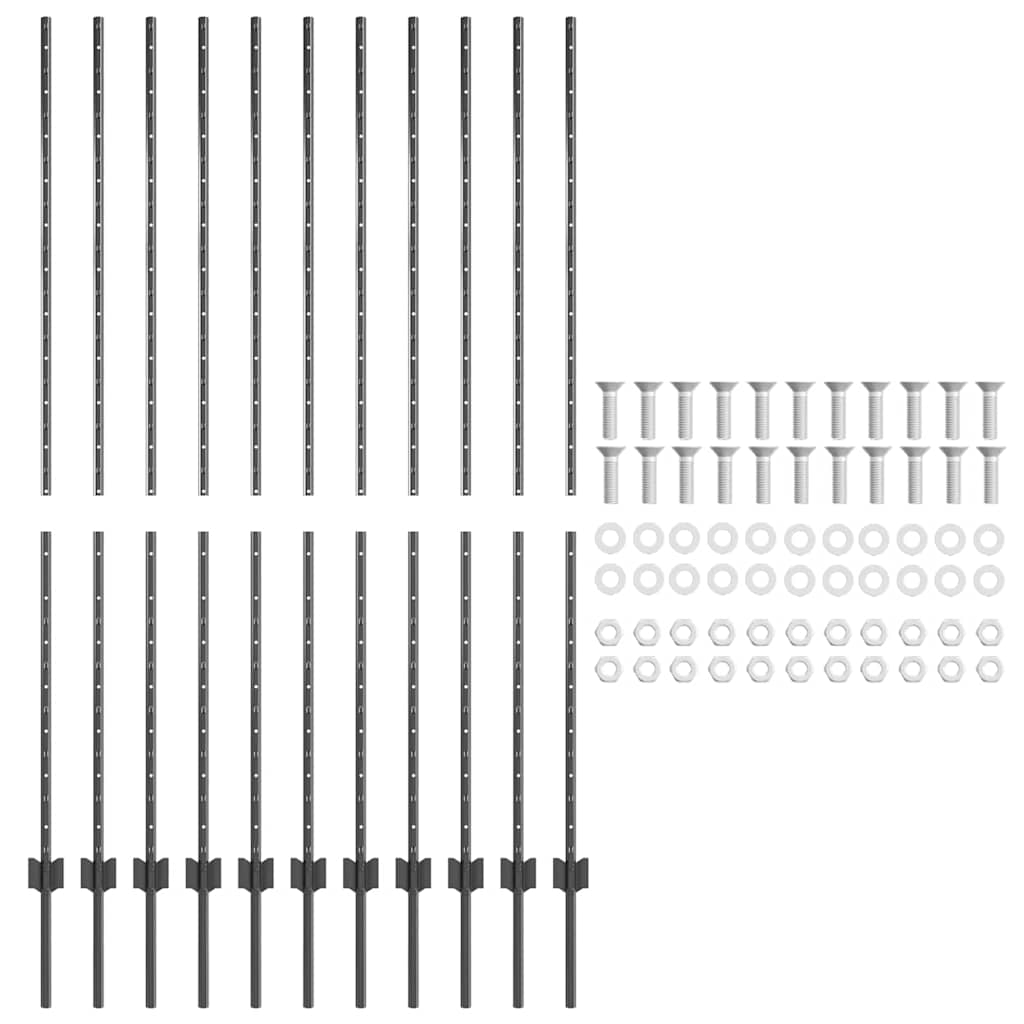 Fence Post 11 pcs Gray 150 cm Steel