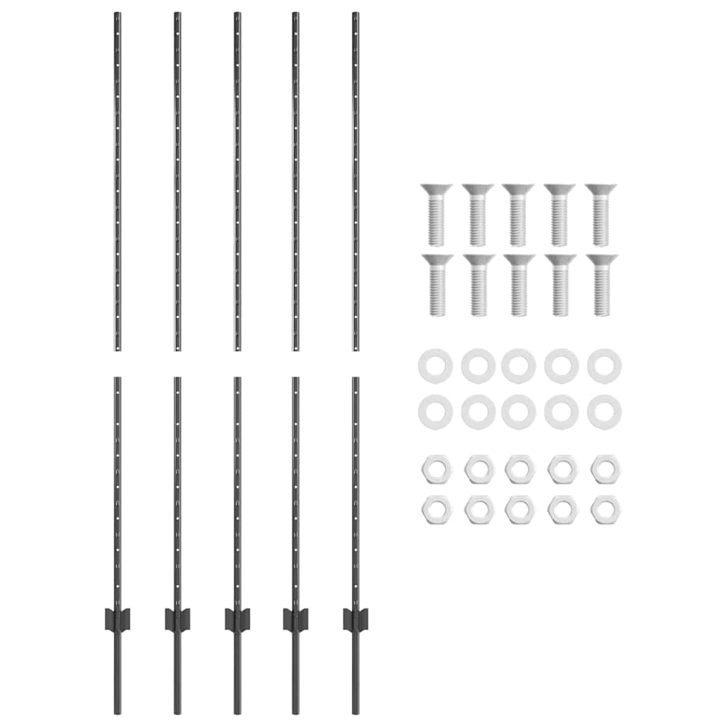 Fence post 5 pcs Grey 160 cm Steel