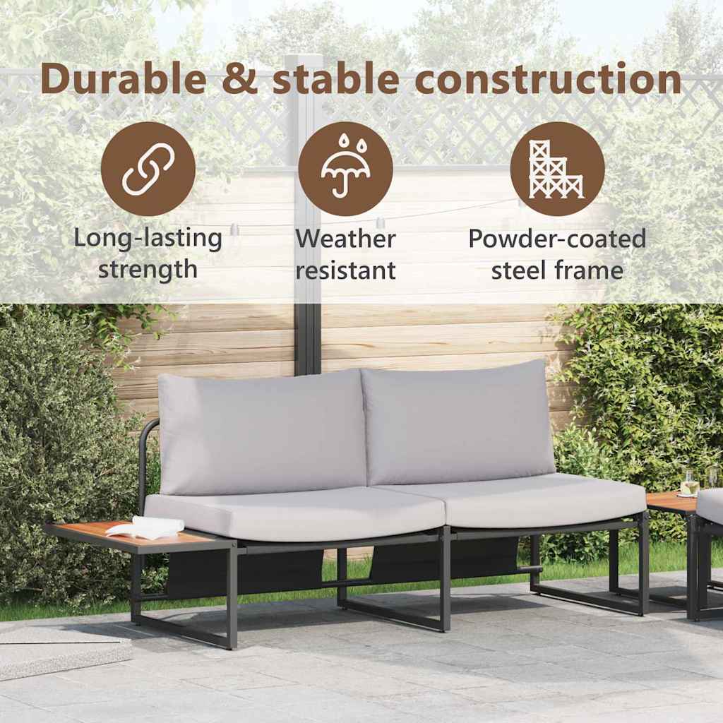 2-seater garden sofa with light grey cushions