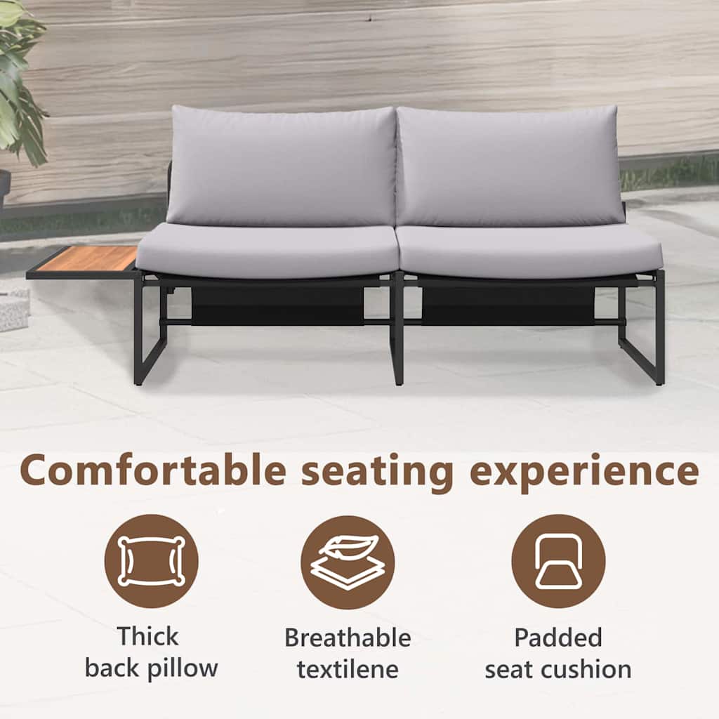 2-seater garden sofa with light grey cushions