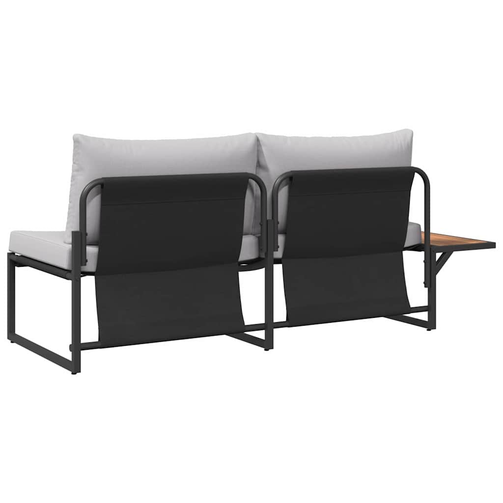 2-seater garden sofa with light grey cushions