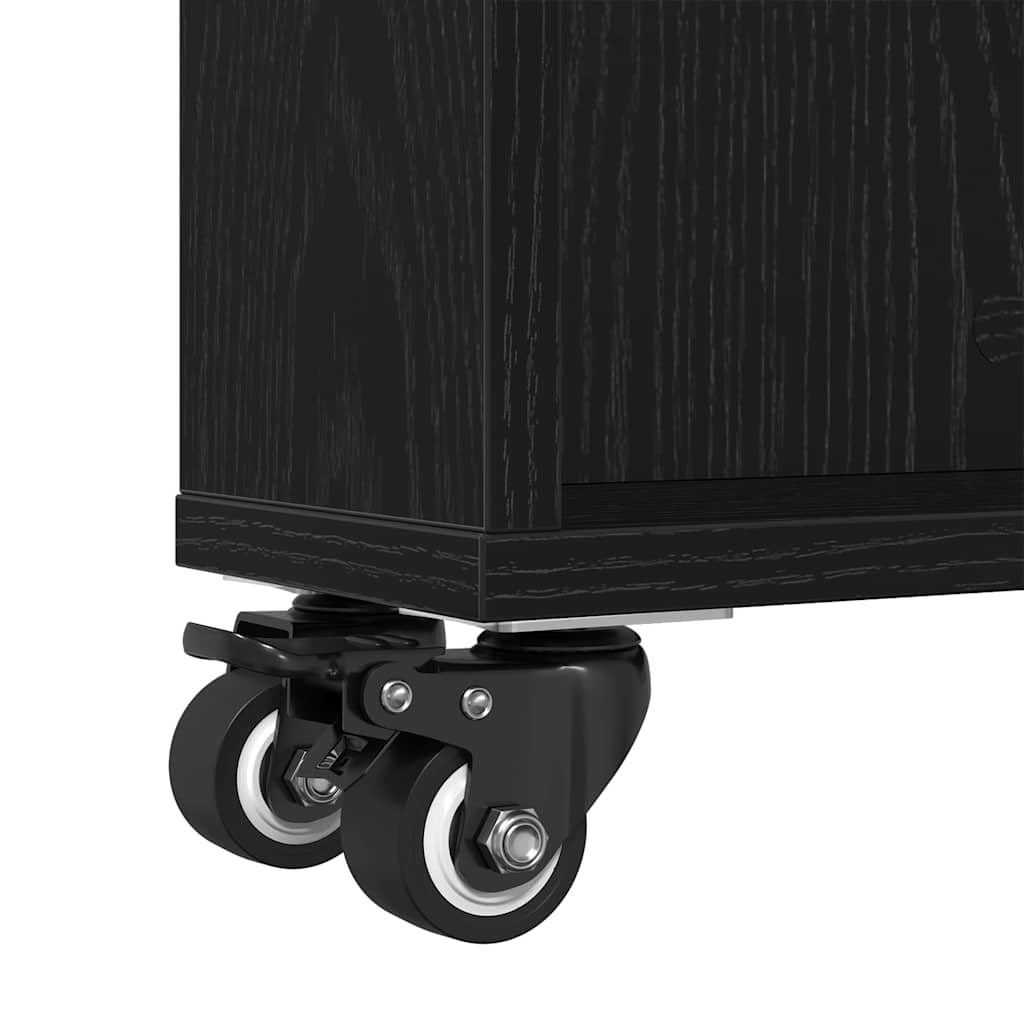 Narrow storage trolley black oak 48 x 13 x 68 cm