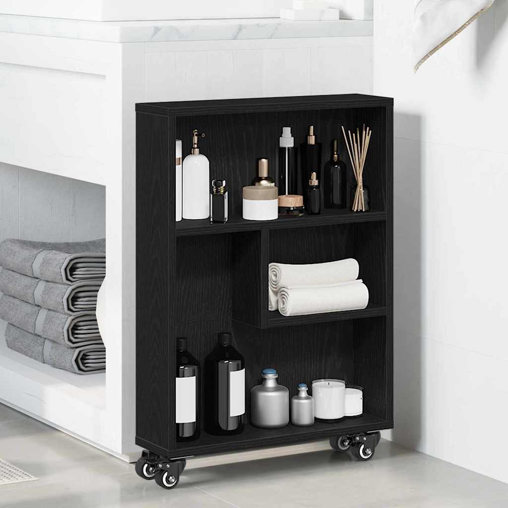 Narrow storage trolley black oak 48 x 13 x 68 cm