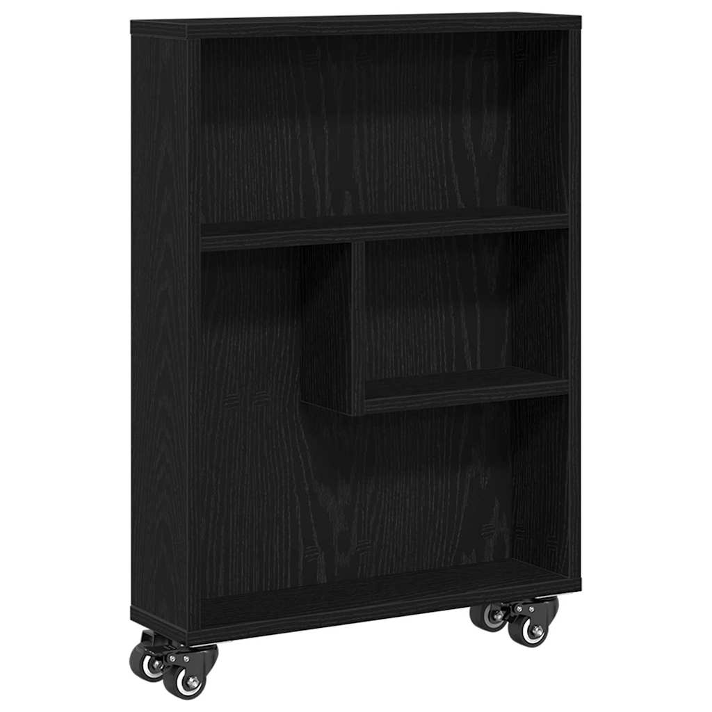 Narrow storage trolley black oak 48 x 13 x 68 cm