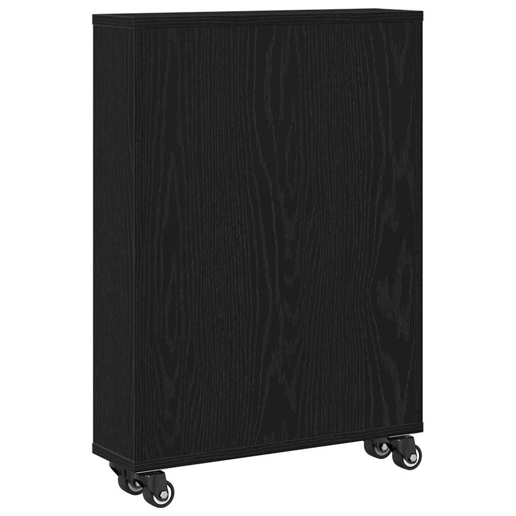 Narrow storage trolley black oak 48 x 13 x 68 cm