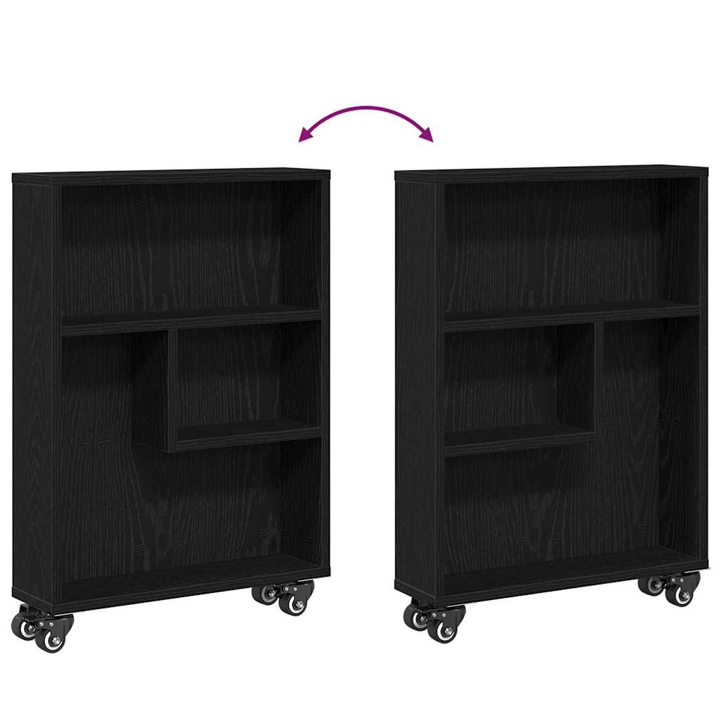 Narrow storage trolley black oak 48 x 13 x 68 cm