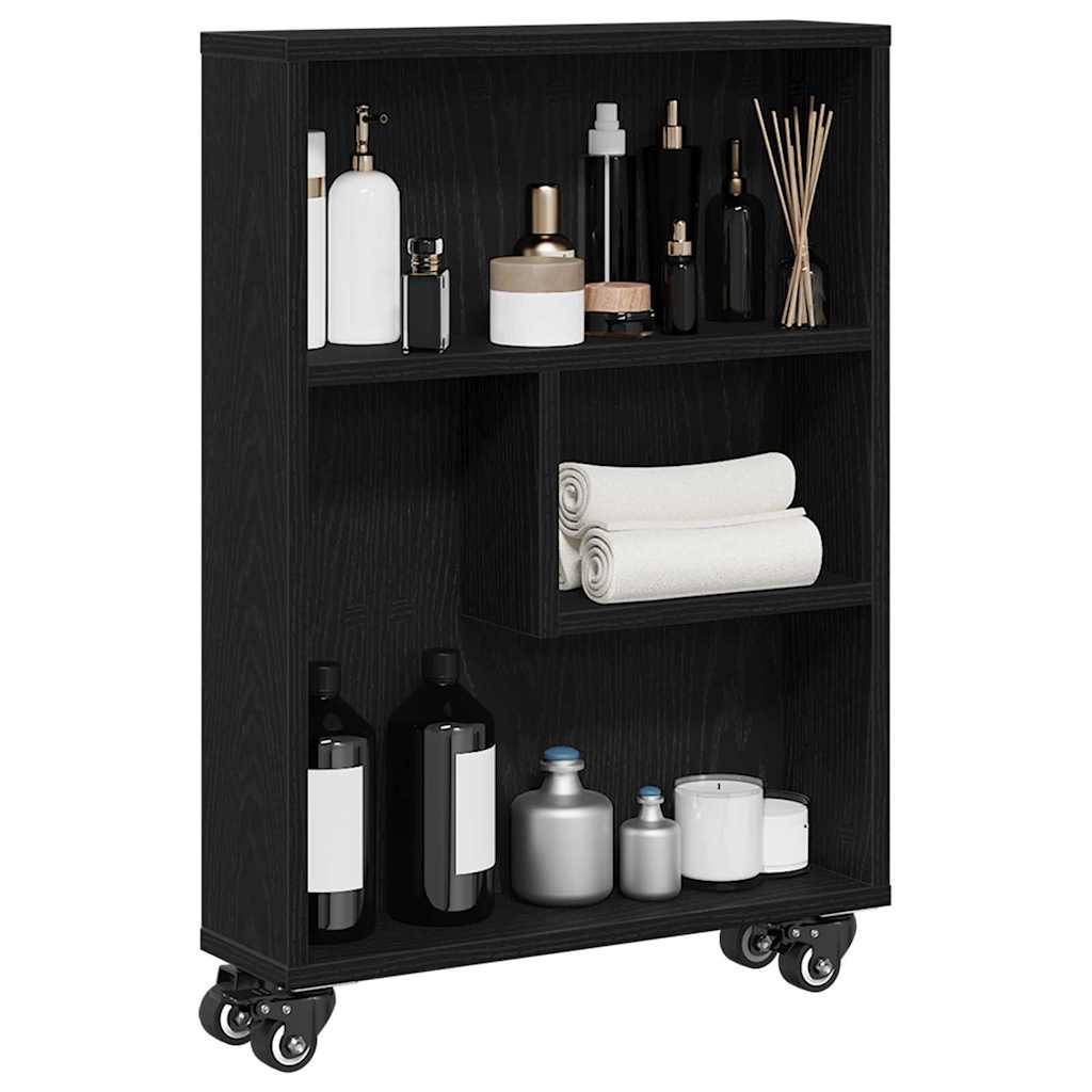 Narrow storage trolley black oak 48 x 13 x 68 cm