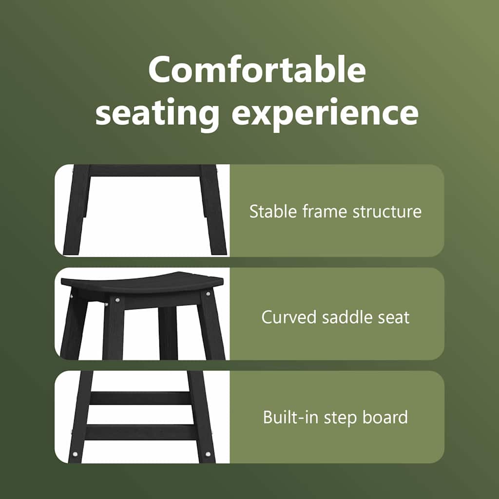 Bar Stool 2 pcs Black 52 x 43 x 73.5 cm HDPE