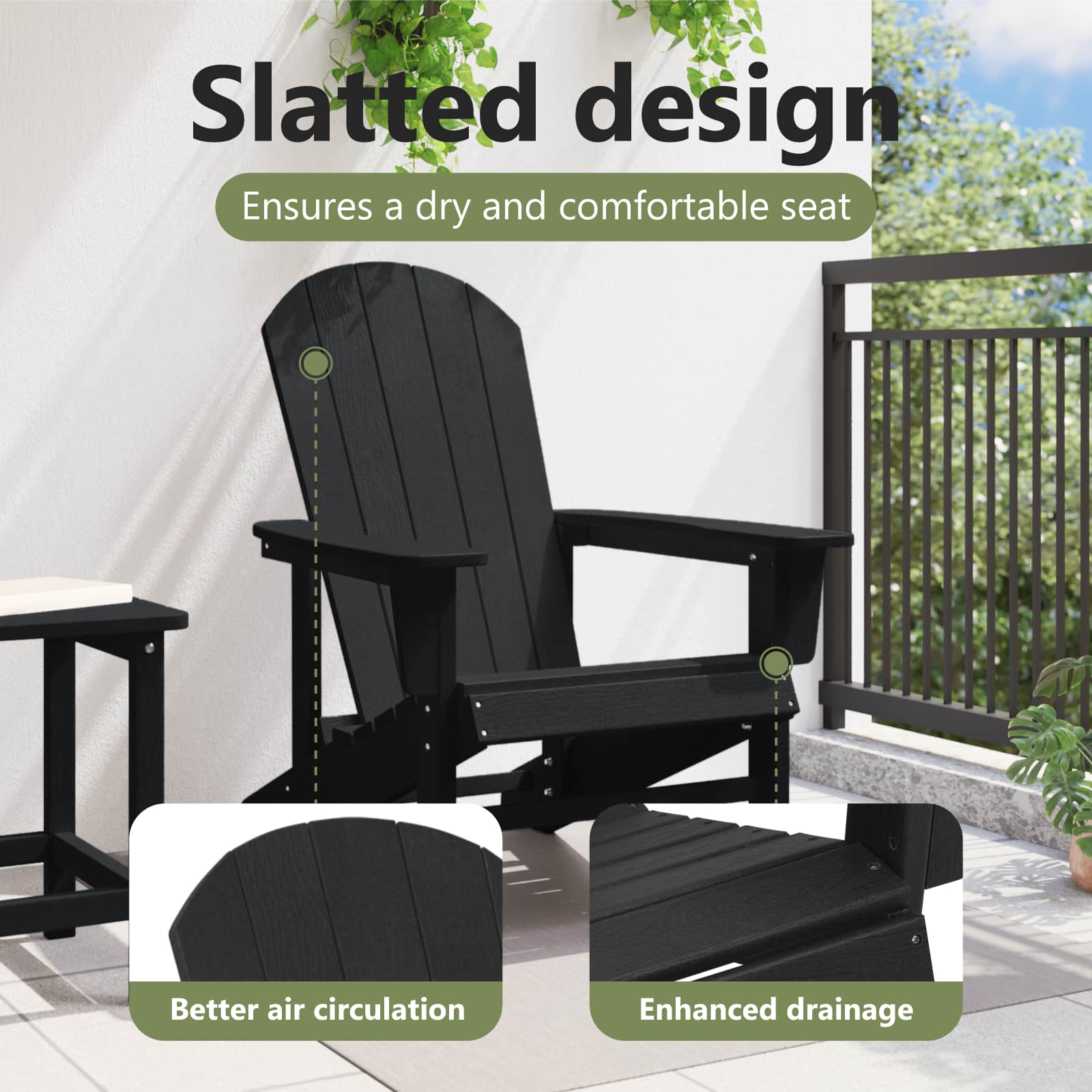 Adirondack kėdė Juoda 82 x 74 x 92 cm HDPE