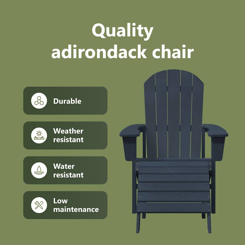 Adirondack kėdės su kojų atramomis 2 vnt Tamsiai mėlyna HDPE