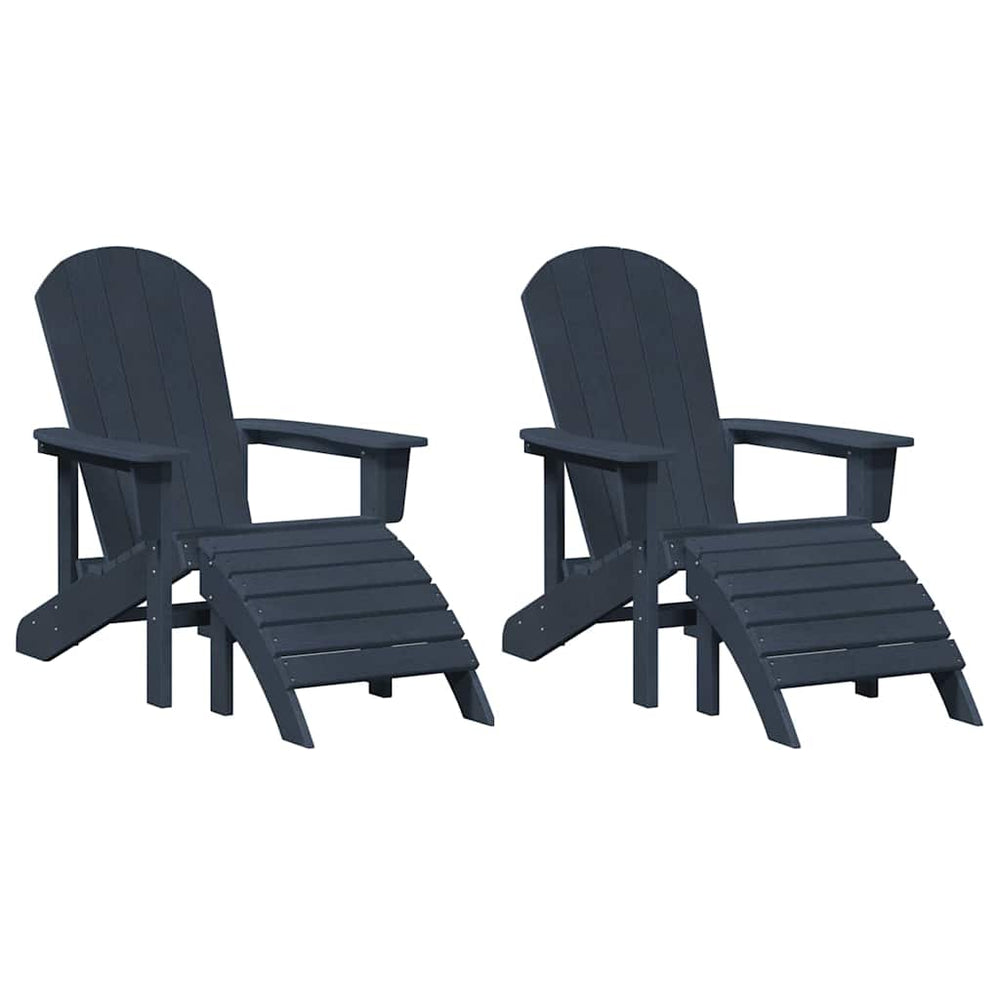 Adirondack kėdės su kojų atramomis 2 vnt Tamsiai mėlyna HDPE
