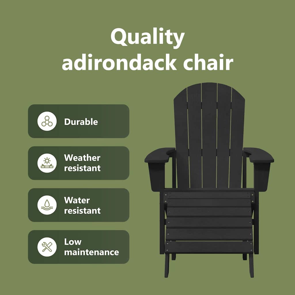 Adirondack kėdės su kojoms poilsio 2 vnt Juoda HDPE
