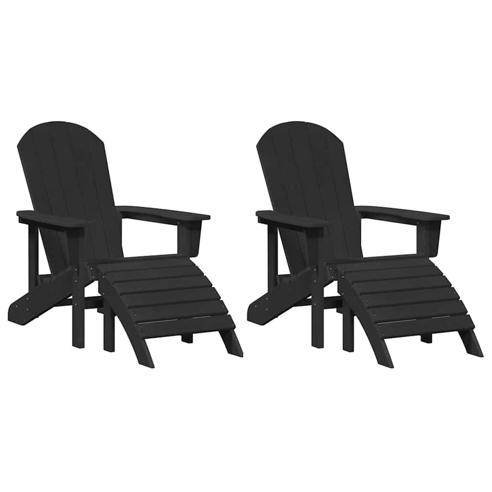 Adirondack kėdės su kojoms poilsio 2 vnt Juoda HDPE