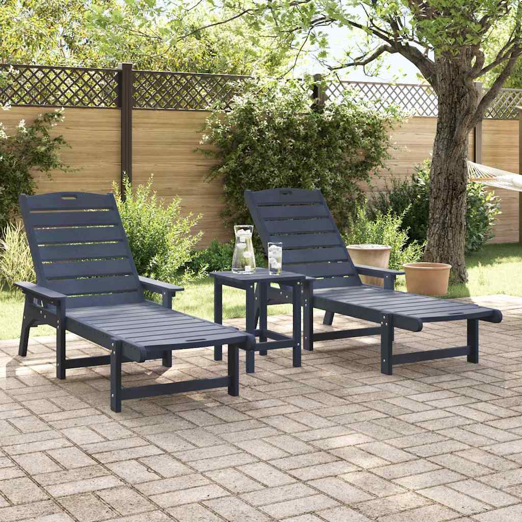 Saulės gultai 2 vnt Tamsiai mėlyna 162x53x98.5 cm HDPE