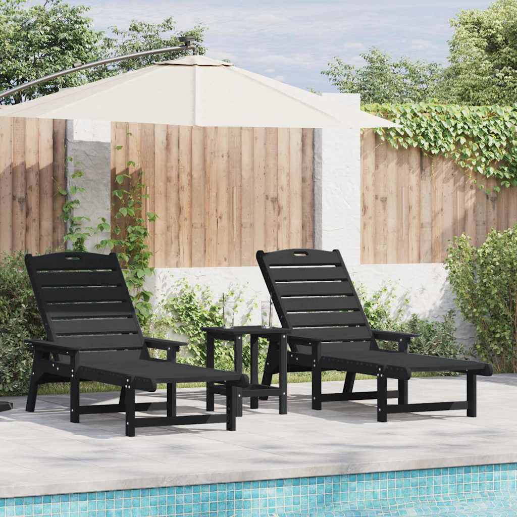 Saulės gultai 2 vnt juodas 162x53x98,5 cm HDPE