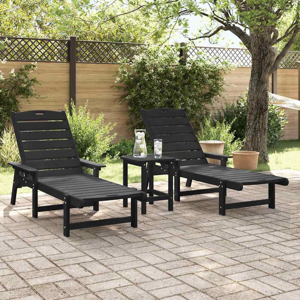 Saulės gultai 2 vnt juodas 162x53x98,5 cm HDPE