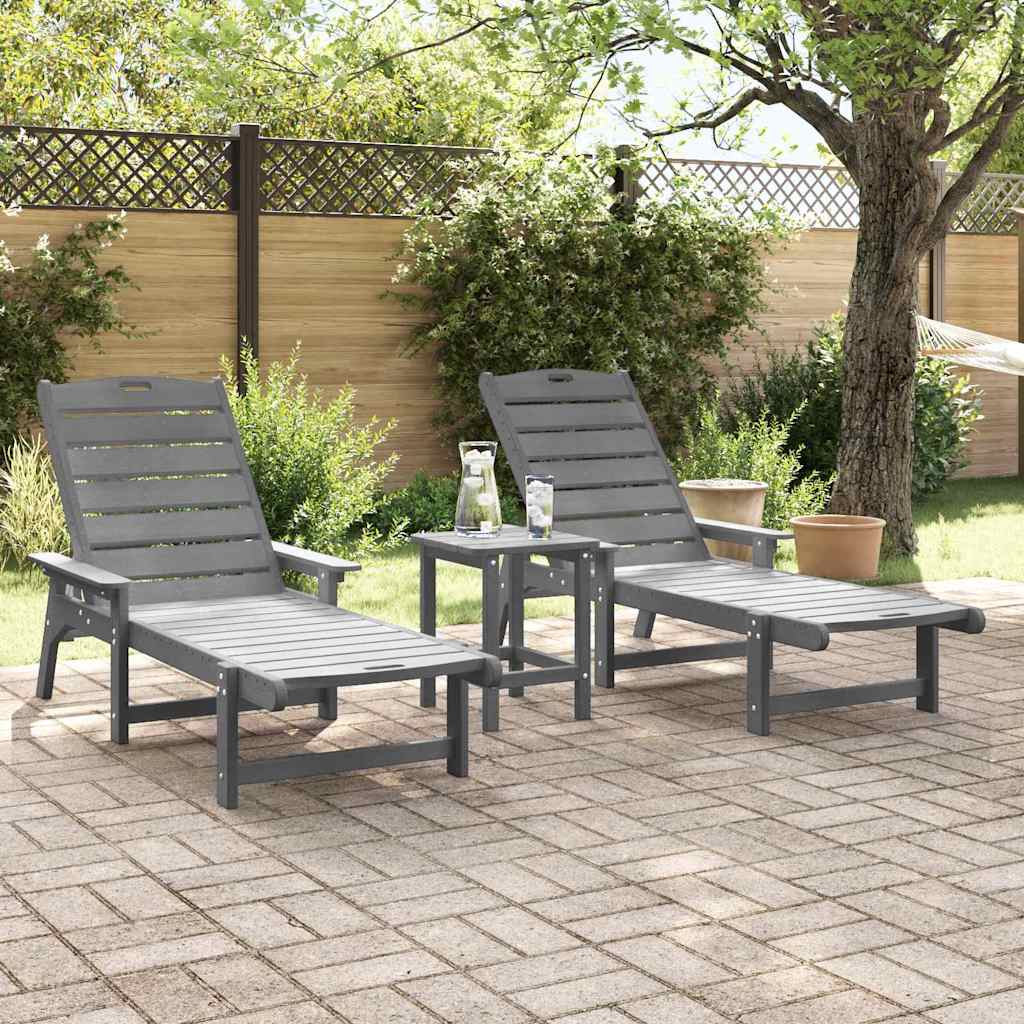 saulės gultai 2 vnt. Šviesiai pilka 162x53x98.5 cm HDPE