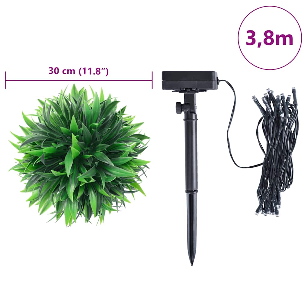 Dirbtiniai buksmedžio kamuoliukai su LED lemputėmis, 2 vnt., žali, 30 cm