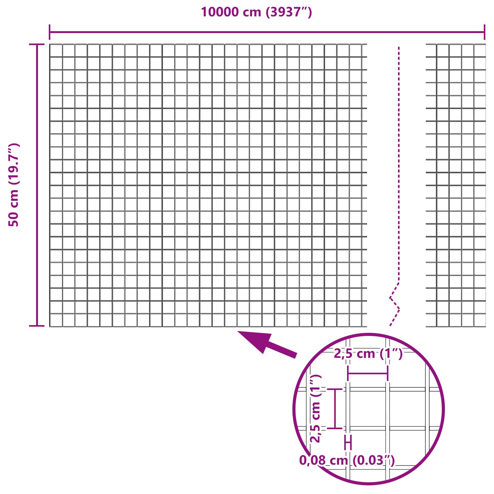 Metinātais stiepļu žogs Sudrabs 0.5 x 100 m
