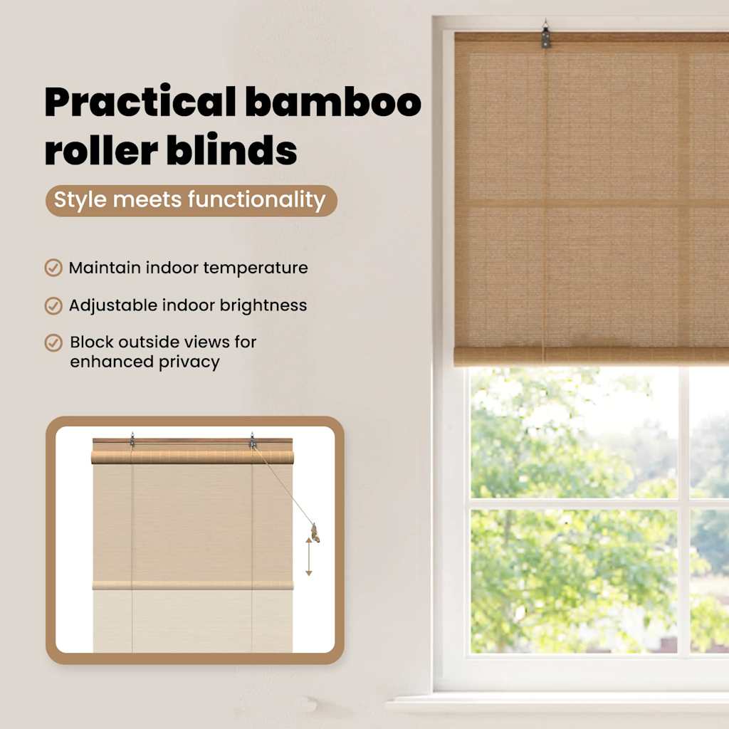 Roller blind with curtains Brown 100 x 160 cm bamboo