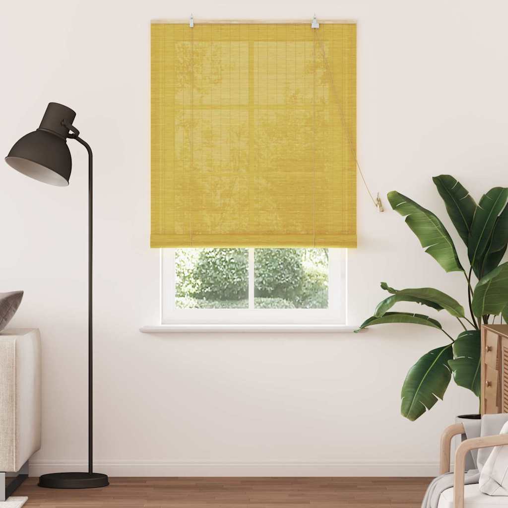 Bamboo roller blind with curtains Yellow 100 x 220 cm