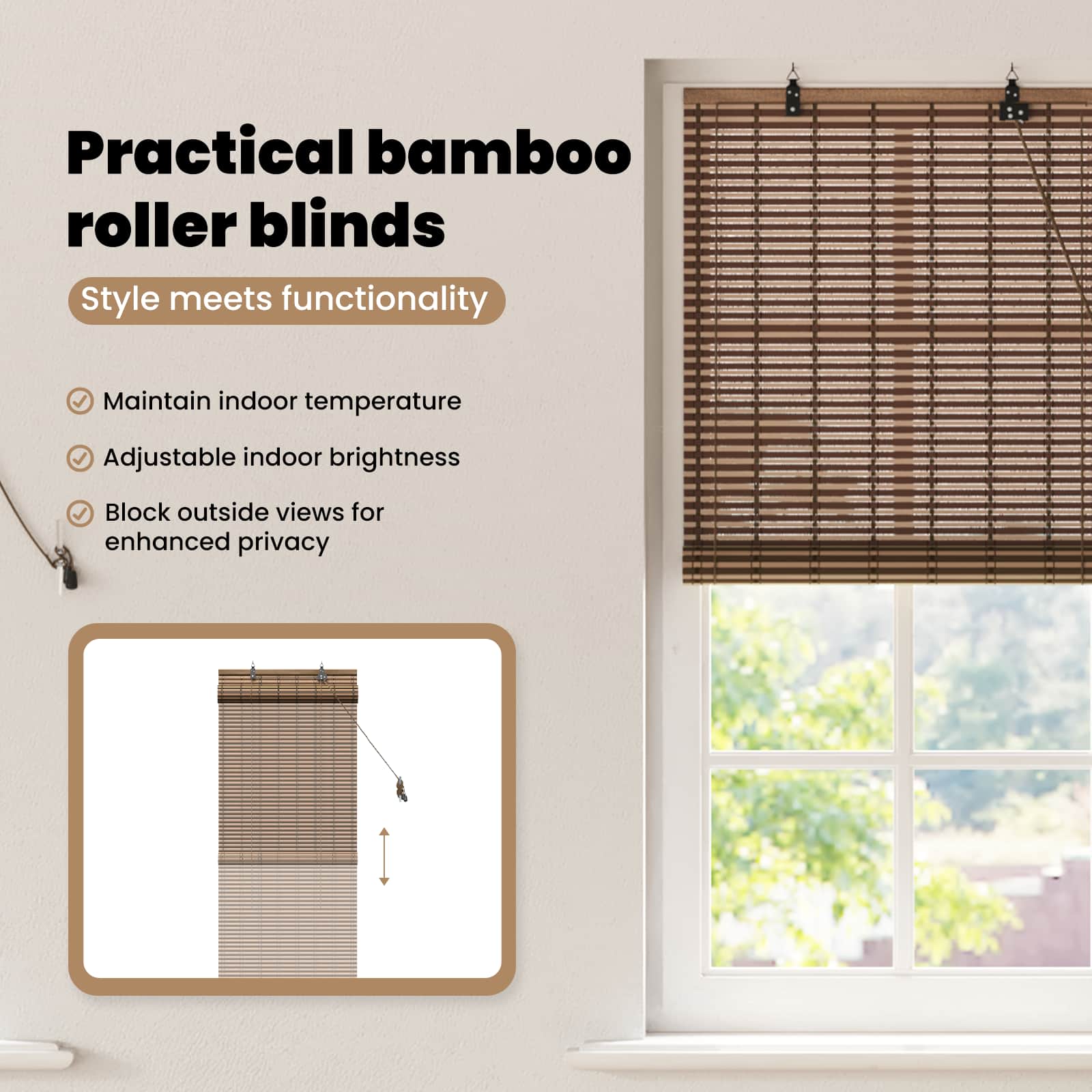 Window blind Geometric Brown 60 x 220 cm bamboo