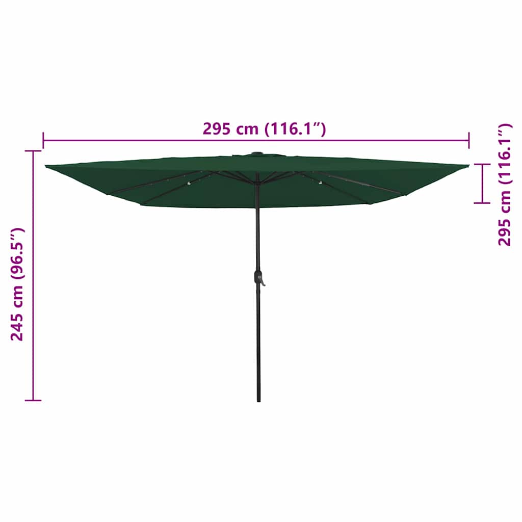 Square Garden Umbrella with LED Lights 295x245 cm Green