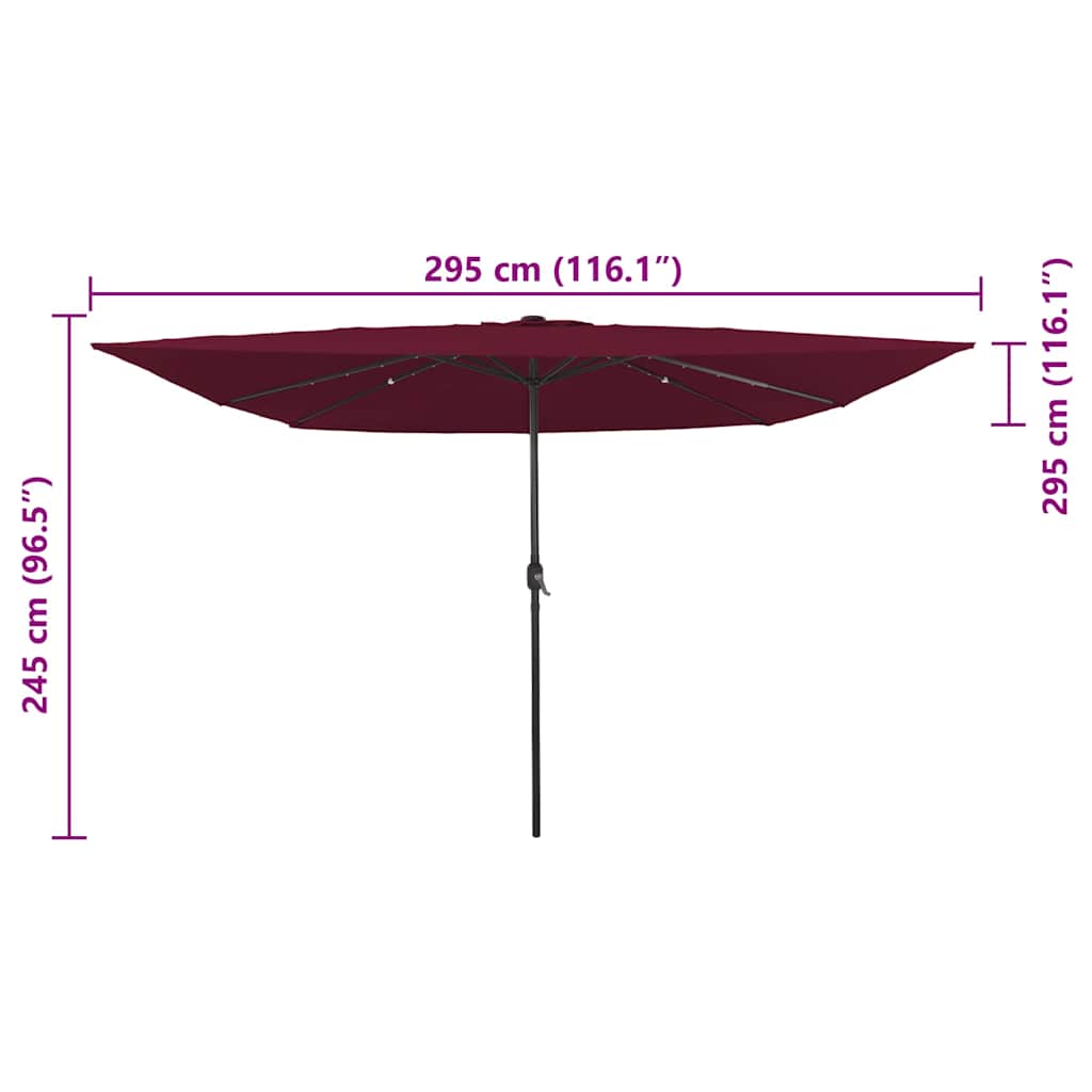 Square Garden Parasol with LED Lights 295x245 cm Burgundy