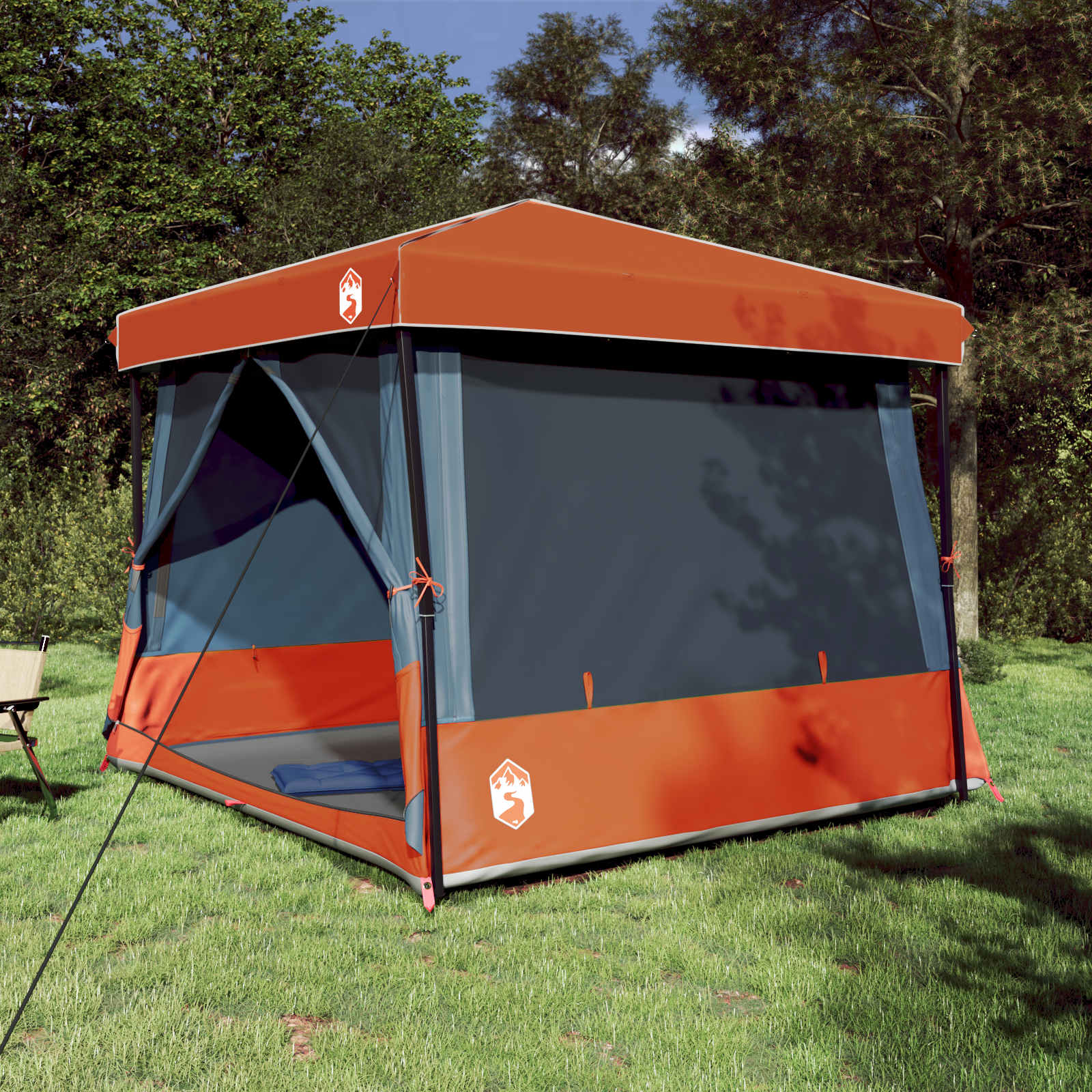 Camping Tent Set with Awning 2 pcs Grey and Orange