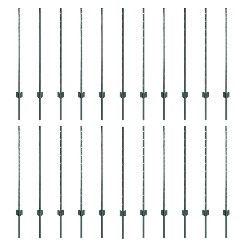 Fence post 22 pcs Green 140 cm Steel