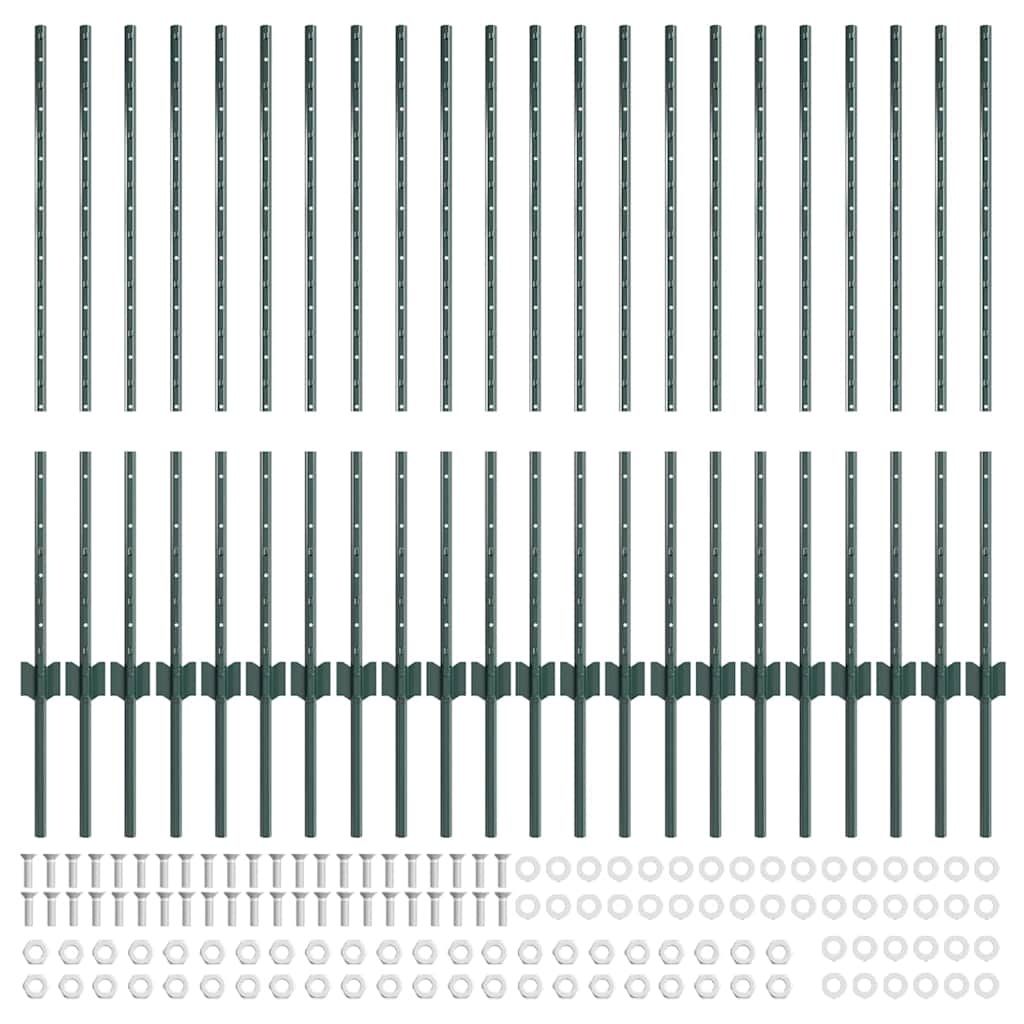 Fence post 22 pcs Green 140 cm Steel