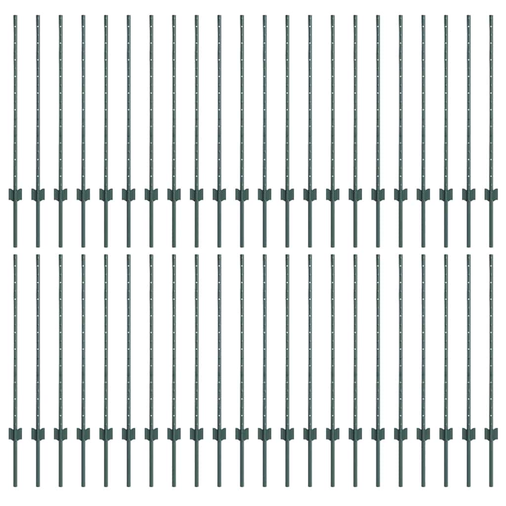 Fence post 44 pcs Green 140 cm Steel